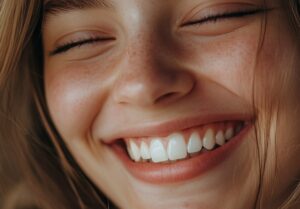 Smiling girl with overbite.